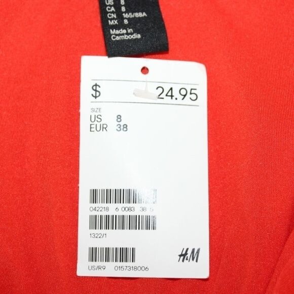 H&M Orange Plunge Neck Sz 8 Faux Wrap Sleeveless Above Knee Cocktail Dress - Picture 7 of 8